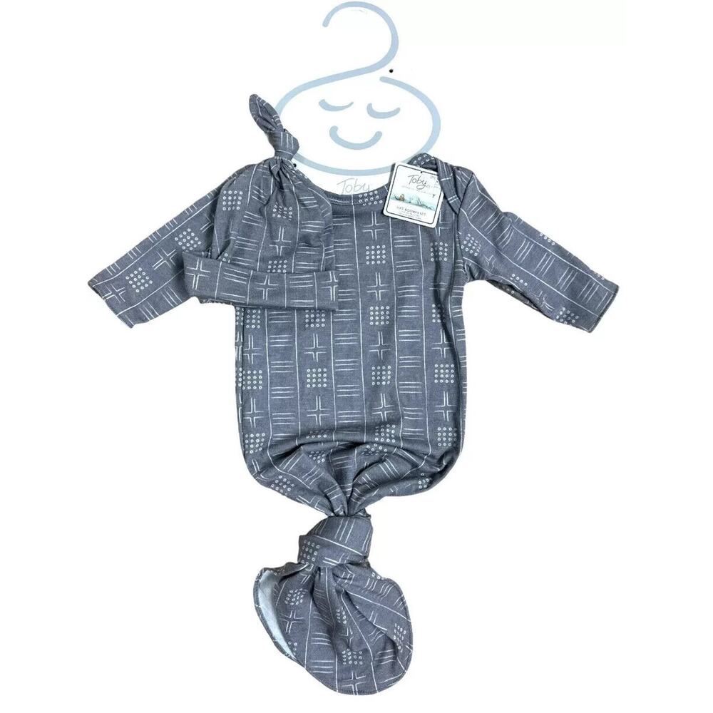Toby Fairy 2 Piece Baby Hat & Gown Set Includes Hat & Newborn Gown, Gray Printed